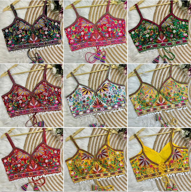 Rk Blouse Italian Silk Mirror Work Navratri Sleeveless Blouse Wholesale Market In Surat
